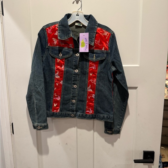 Me & Max Jackets & Blazers - NWT Denim Jacket with Red Silk Details
